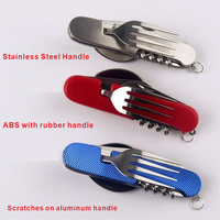 Ensemble multifonctionnel de couteau, fourchette, cuillère et baguettes pliables à 6 fonctions en acier inoxydable et aluminium, détachable, pour le camping et les activités de plein air