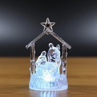 Veilleuse de crèche religieuse transparente en PC avec LED, alimentée par piles, décorations de Noël