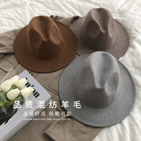 Chapeau Fedora en feutre de laine pour femme, style jazz britannique et français vintage, à bord plat, rétro, chaud, pour l'automne et l'hiver