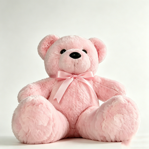 Customized <b>Pink</b> Teddy <b>Bear</b> Plush - Soft Fluffy Stuffed Animal with <b>Pink</b> Satin Bow, Cute Classic Toy for Kids & Girls - Product Image 1
