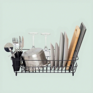 Black Metal Dish Drying Rack <b>With</b> <b>Utensil</b> <b>Holder</b> And Drainboard For Kitchen Counter - Product Image 3