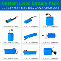 Enerforce Paket Baterai Li-ion 18650 Kustom 3.7V 1S2P/2S2P/1S3P/3S3P Isi Ulang 800 Siklus -20~65 untuk Mainan Peluru Air