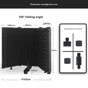 Mikrofon penutup isolasi suara 3/5 pintu lipat layar angin logam peredam bising Aksesori instrumen musik suara - Product Image 3