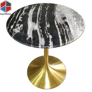 Tavolino da caffè rotondo in marmo bianco nero alla moda con <span class=keywords><strong>base</strong></span> a tulipano in acciaio inossidabile dorato - Product Image 2
