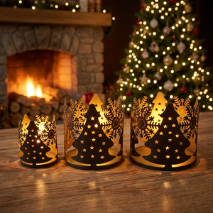 Sonnet Decor Handmade Iron Lantern <b>Candle</b> Stand <b>Christmas</b> <b>Tree</b> Pattern Waterproof Lead Free Eco-Friendly for Home Decoration - Product Image 4