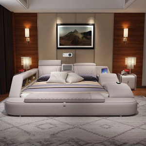 Camas de Tatami de proyector modernas de cuero genuino de alta calidad de China con reproductor de música de masaje de cabeza - Product Image 6