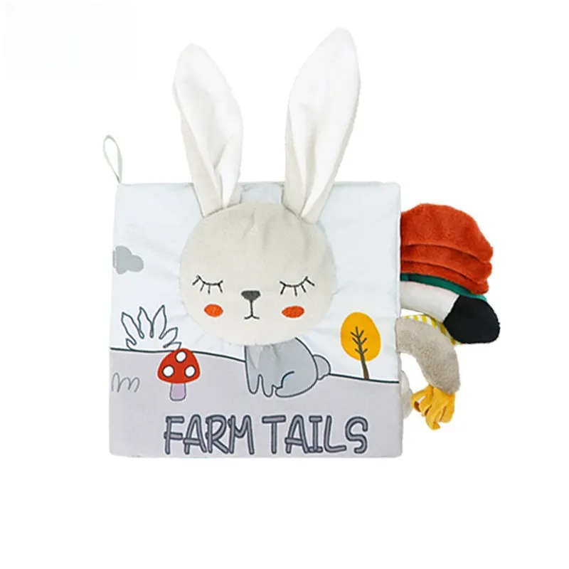 Visual Gray White Tail Soft Cloth Fabric Book Babies Cannot Tear It Apart Three Dimensional Book Early Education Toy Cloth Book