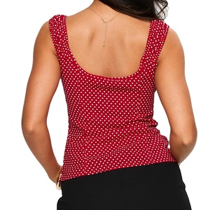 Top de Tirantes Rojo Casual de Primavera/Verano de Alta Calidad Personalizado con Detalle de Lazo, Cuello Cuadrado, Busto Fruncido y Ribete de Satén para Mujer - Product Image 1
