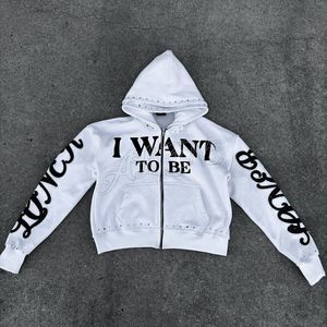 เสื้อฮู้ดซิปผ้าฝ้าย 100% พิมพ์ลายดิจิตอล ป้องกันรอยยับ สไตล์สตรีทแวร์ พร้อมโลโก้สั่งทำพิเศษ ตกแต่งด้วยคริสตัล ซิปแบบโอเวอร์ไซส์ สำหรับฤดูใบไม้ร่วง - Product Image 2