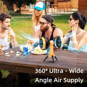 2024 New Product F7300 Double Heads Stand Fan Desktop <b>Outdoor</b> Camping Rechargeable Fans with LED Indoor <b>Table</b> Fans - Product Image 2