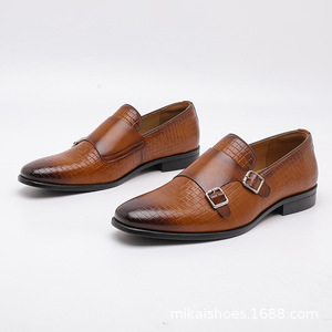 Chaussures décontractées pour hommes en cuir véritable, style nouveau, sur mesure, à bout carré, à enfiler, avec boucle moine, pour le bureau et la carrière - Product Image 5