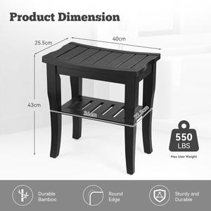 Tabouret de douche moderne en bambou noir à 2 niveaux avec rangement, résistant à l'eau, pieds antidérapants, bords sécurisés, écologique, pour chambre et salon - Product Image 5