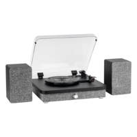 Tourne-disque noir avec haut-parleurs externes, lecteur de vinyle 3 vitesses, système musical rétro, vente en gros d'usine OEM ODM