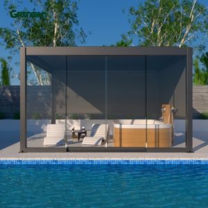 Pérgola bioclimática motorizada de aluminio con persianas Gazebo <span class=keywords><strong>cerrado</strong></span> de aluminio para exteriores con LED o pantalla lateral - Product Image 5