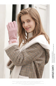 Açık polar astarlı kış kadın Biker süet kumaş dokunmatik eldiven bayanlar - Product Image 3