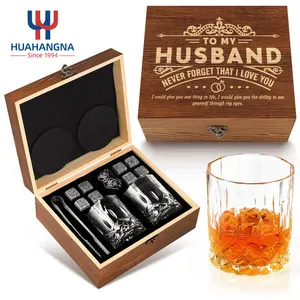 Whiskey Glass Set Box Wooden Premium Custom Logo 300ml Crystal Glass Rock Cocktail Whiskey Glasses Set With Granite Chilling Stones In Wooden Gift Box