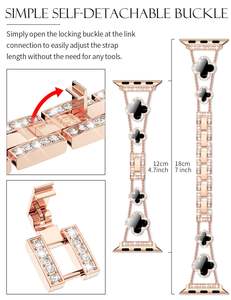 <span class=keywords><strong>Bracelet</strong></span> pour <span class=keywords><strong>femme</strong></span> en métal avec trèfle porte-bonheur brillant et diamants, pour <span class=keywords><strong>Apple</strong></span> <span class=keywords><strong>Watch</strong></span> Series 11/10/9/<span class=keywords><strong>8</strong></span>/7 SE Ultra 3 - Product Image 2