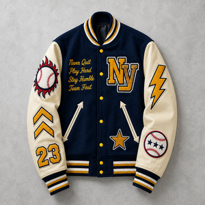Giacca da Baseball in Pelle Vintage con Ricamo Personalizzato, Antivento, Sportiva, Oversize, Streetwear, Varsity per Uomo - Product Image 1