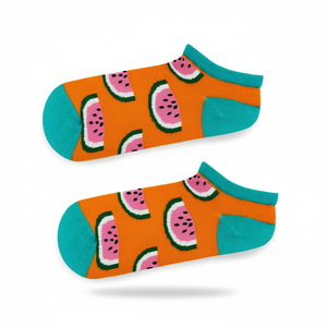 <b>Orange</b> Ankle <b>Socks</b> with Watermelon Slice and Floral Print Breathable and Transparent Nylon Custom Logo One Size Daily Use - Product Image 2