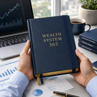 LABON Système de gestion patrimoniale sur mesure Journal 365 Planificateur budgétaire de luxe à couverture rigide bleu marine Carnet de suivi financier et d’investissement OEM