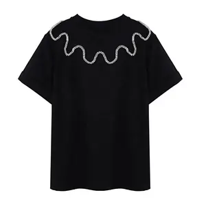 Herren T-Shirt Baumwolle Strass T-Shirt Herren T-Shirt Transfer T-Shirt mit Strass Hochwertige Luxus Blank Casual