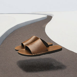 Sandales de luxe pour hommes en cuir de vachette véritable, design italien classique, semelle amortissante, pantoufles plates en cuir véritable, grande taille 48, fabrication artisanale. - Product Image 3