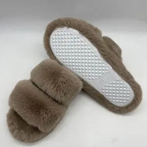 Factory Wholesale Custom Open Toe Plush Slippers Woman Soft Warm Pantuflas