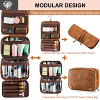 Trousse de Toilette Suspendue 3-en-1 pour Hommes avec Compartiments Amovibles, Trousse de Voyage Imperméable en Cuir PU