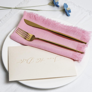 Serviettes en tissu jetables brodées de couleur unie 100% lin Durable linge de table coton fait à la main fête mariage fromage tissu gaze - Product Image 1