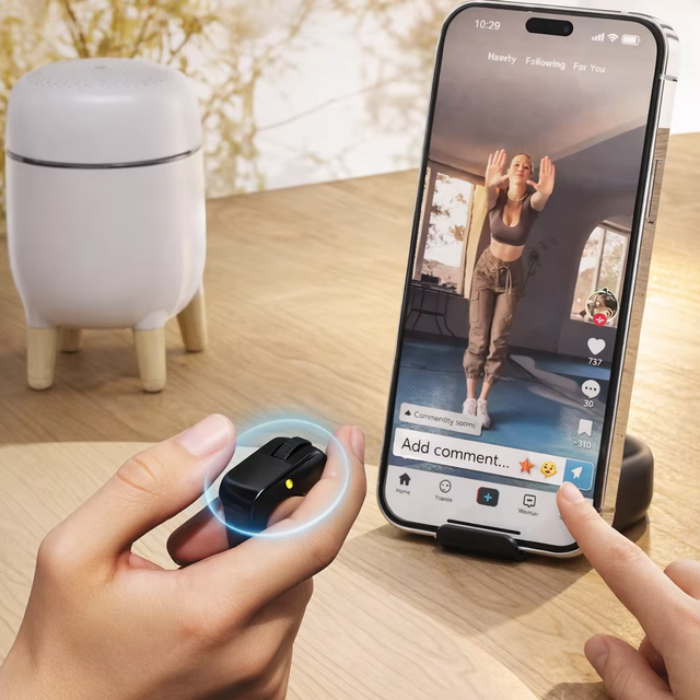 Scrolling Ring Wireless Fixed Button Finger Shutter Remote Control Page Turner Rechargeable 10m Range Mobile Phone PC Controller