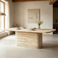 Table à manger en travertin naturel, 76 cm de haut, bord arrondi, piétement moderne, style côtier australien, meubles de salle à manger pour la maison