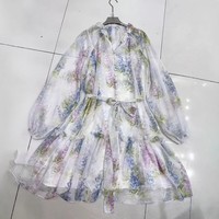 À la mode décontracté robes amples été 2025 femmes rétro à manches longues imprimé fleuri simple boutonnage cravate-taille robe