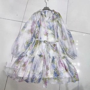 À la mode décontracté robes amples été 2025 femmes rétro à manches longues imprimé fleuri simple boutonnage cravate-taille <span class=keywords><strong>robe</strong></span> - Product Image 5