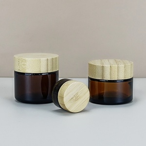 1oz 1.7oz 2oz <b>Empty</b> Cosmetic Containers Round 5g 10g 20g 30g 50g 60g 100g Amber Glass <b>Jar</b> with Bamboo Lids for Cream Packaging - Product Image 6