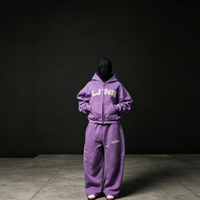 Ensemble de survêtement d'hiver en molleton de haute qualité personnalisé, 100% coton, lourd, respirant, streetwear surdimensionné, ensemble de sweat-shirt à fermeture éclair intégrale pour homme