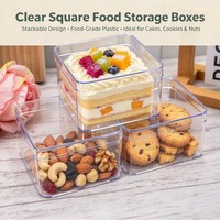 Boîte cadeau carrée en PS de qualité alimentaire multi-usages 108x108x58mm 450ml profil bas pour bonbons, pâtisseries, biscuits JNH-027