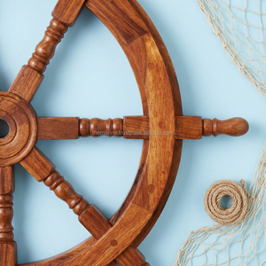 Wooden Handmade Round Openwork Carved Laser Printed Polished Antique Imitation Brown 18 Inch Nautical <b>Ship</b> <b>Wheel</b> Home Decor - Product Image 4