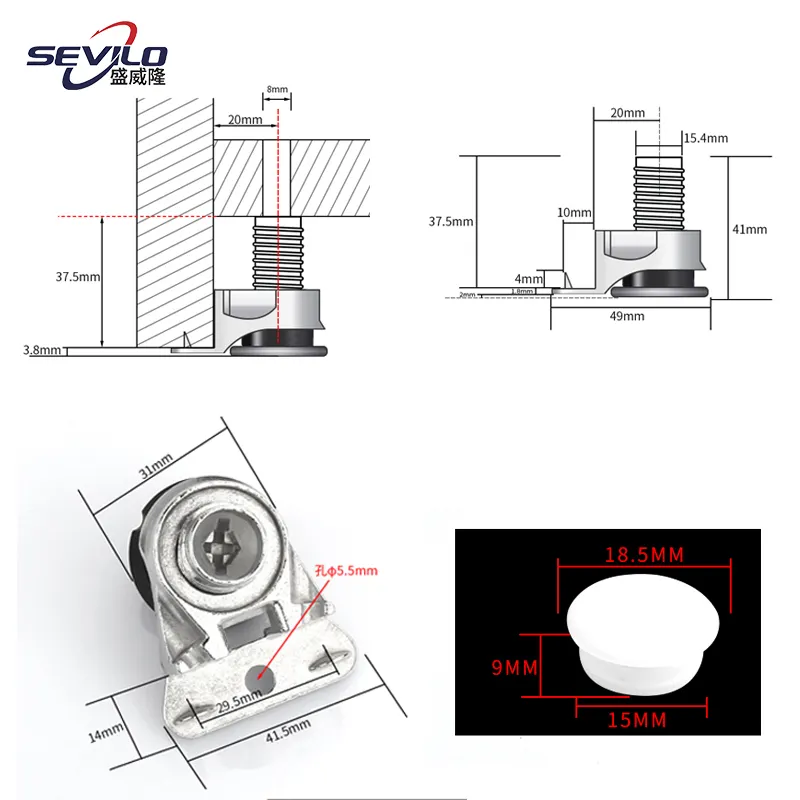 furniture leveler leveling feet Adjustable Height with Round Foot used in Desks Tables Shelving Side Mount Heavy Duty