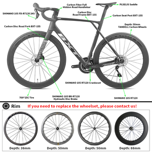 Vélo de course BXT EVO-155, cadre en fibre de carbone, roues de 50 mm, 105 R7120/R7170 UT R8170 2x12 vitesses Di2, vélo de course pour adultes - Product Image 3