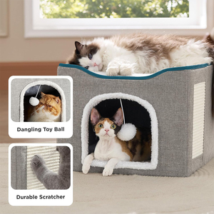 Cama para Gatos con Pelota Esponjosa y Rascador, Cueva para Gatos de Interior y Exterior, Refugio Plegable para Gatitos - Product Image 6