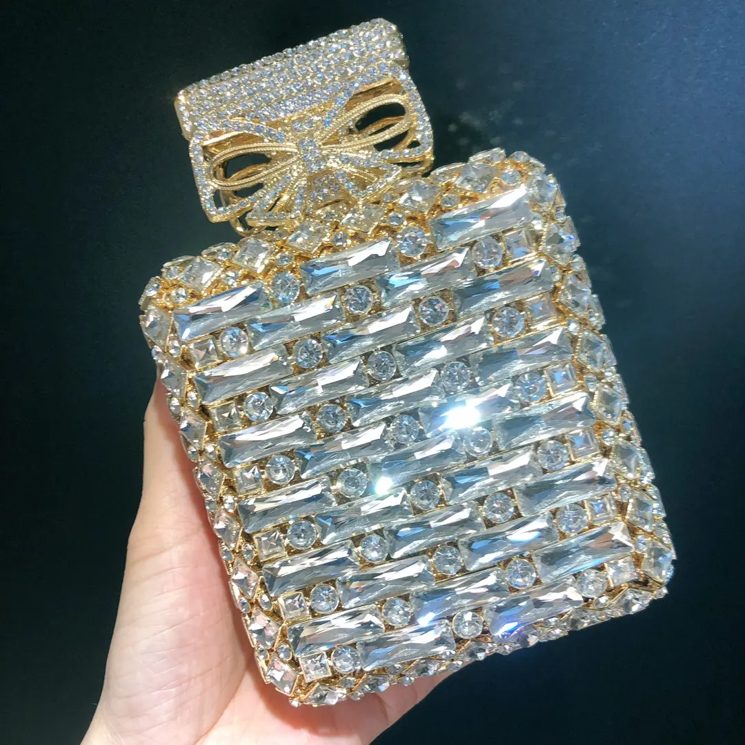 Bolso de Lujo con Forma de Perfume para Boda, Bolso de Mano con Piedra de Cristal para Fiesta, para Mujer