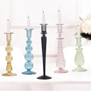 Crystal Candle Holder For Wedding Colorful Glass Decorative Taper Home Decor Candle Holders Candlestick