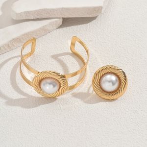 אופנה הסיטונאי זול אופנה גיאומטרי, סט של עגילי פנינה משובץ אבני חן - Product Image 5