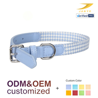 Collier pour chien en cuir véritable doublé pied-de-poule, personnalisable OEM/ODM, avec boucle métallique réglable et anneau en D, confortable et souple