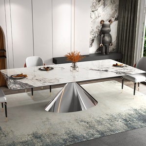 Art Deco Modern Elegant Design Eetzaal Rechthoekige Tafel Met Leistenen Stenen Blad En Vaste Tafel In Lichtgrijs - Product Image 4