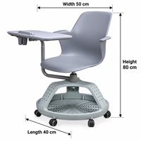 Chaise pivotante avec panier de rangement, tablette d'écriture en option, roulettes silencieuses, sept couleurs disponibles