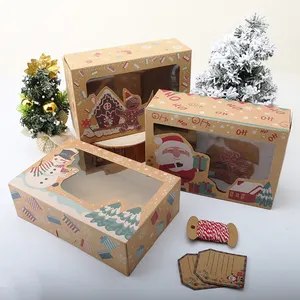 Kraftpapier Snoepdozen Vrolijk Kerstfeest Nieuwjaar Koekje Geschenkdoos Doorzichtig Venster Voedselverpakking