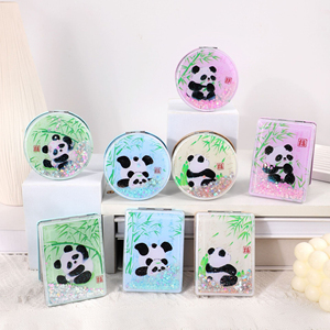 Custom Panda Kawaii Cute Folded Aluminum Mirror Frame Portable Foldable Mirror Water Quicksand Compact Pocket Makeup Mirrors