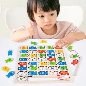 Lc流行木制字母数字钓鱼板钓鱼游戏儿童造型匹配早教益智玩具