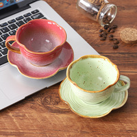 Ensemble tasse et soucoupe en céramique vintage avec glaçure de type Sakura japonaise pour latte art et café, vente en gros